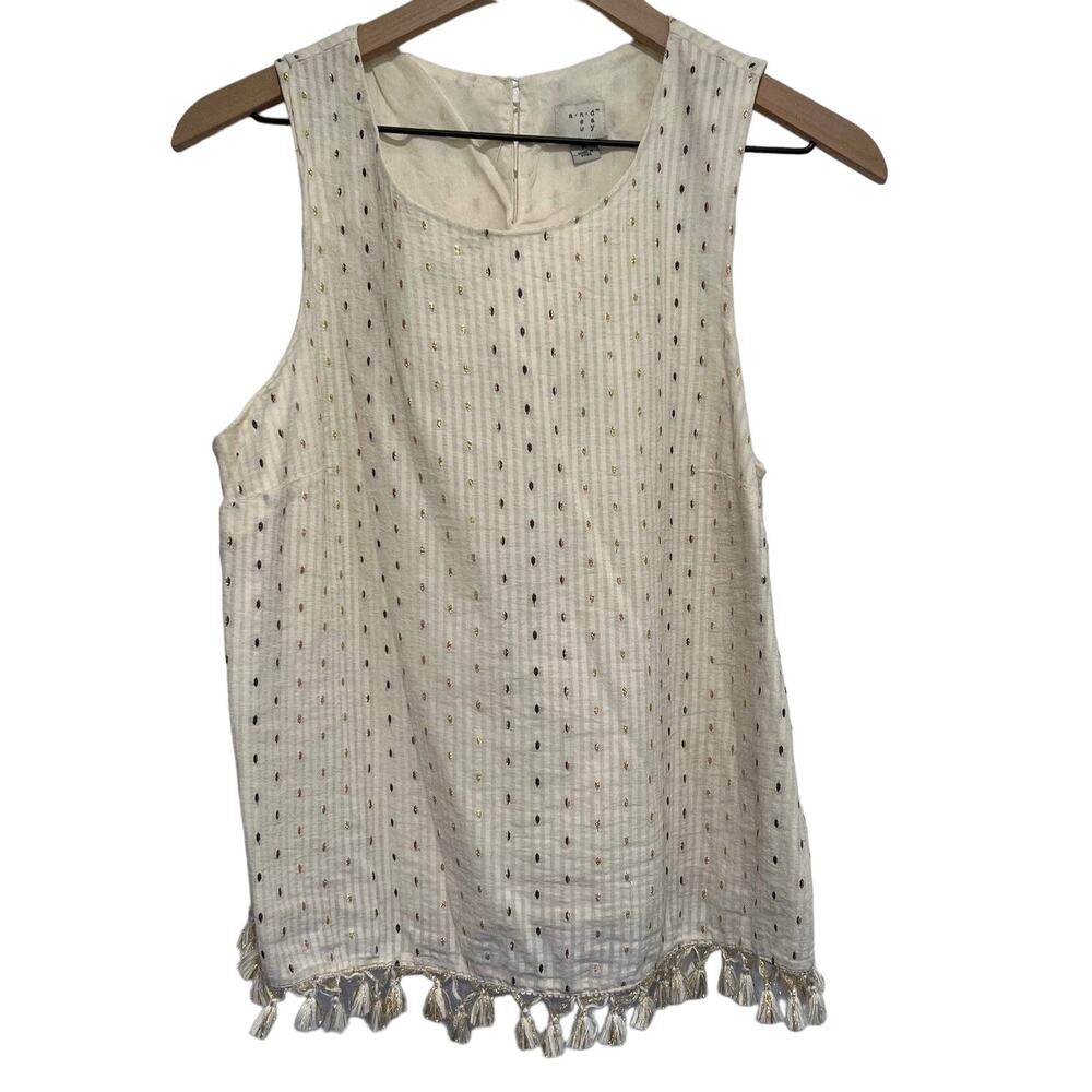 A New Day Cream & Gold Sleeveless Tassel Tank Top Size Medium